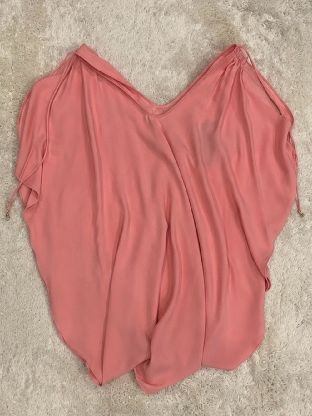 NWT Trina Turk Draped Blouse Coral Pink Tie Detail Batwing Sleeve M
